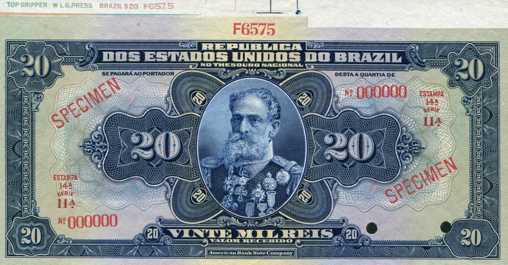 Front of Brazil p46s: 20 Mil Reis from 1919