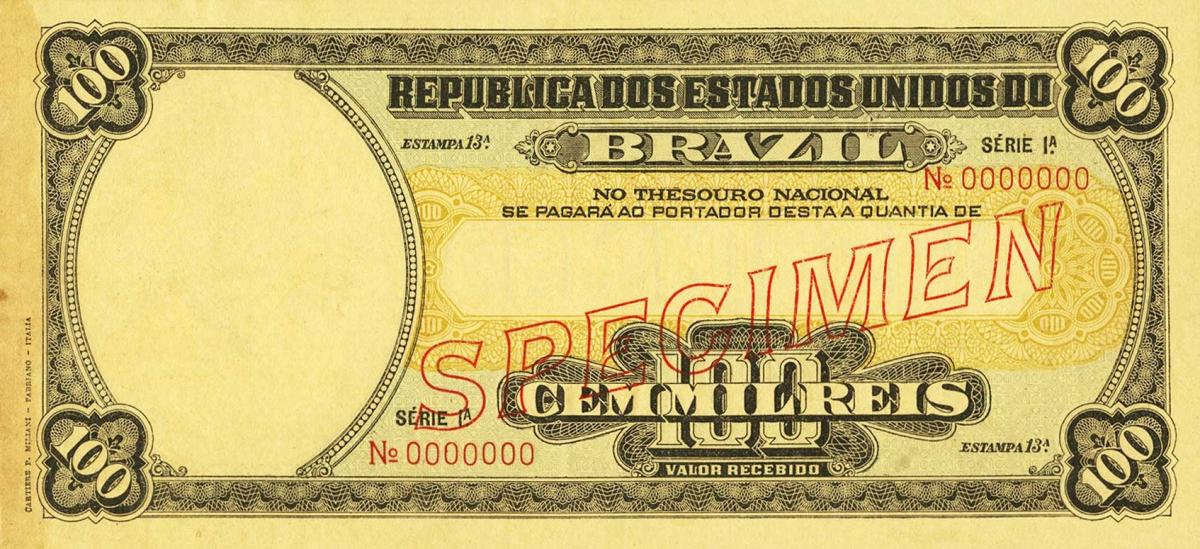 Front of Brazil p67s: 100 Mil Reis from 1915