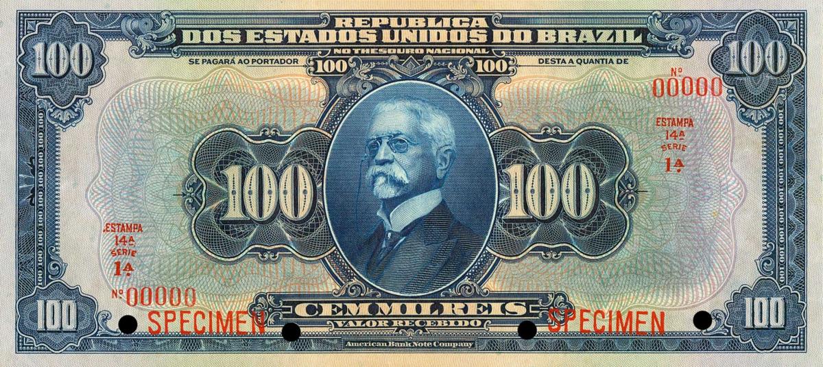 Front of Brazil p68s: 100 Mil Reis from 1919