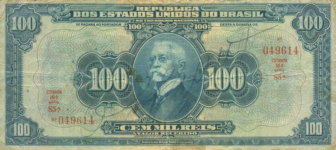 Front of Brazil p70c: 100 Mil Reis from 1925