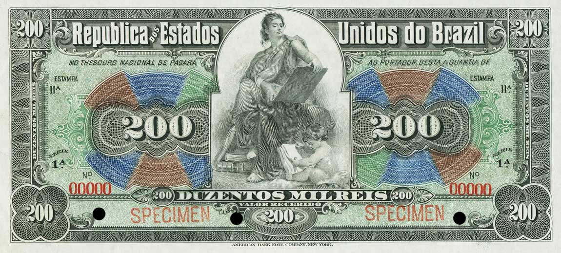 Front of Brazil p76s: 200 Mil Reis from 1908