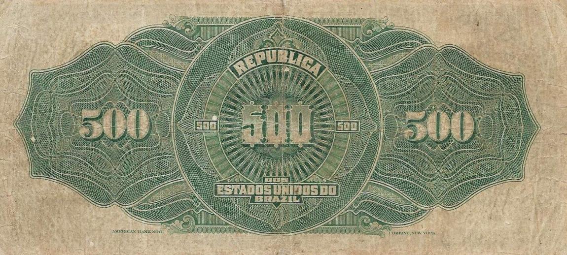 Back of Brazil p87a: 500 Mil Reis from 1911