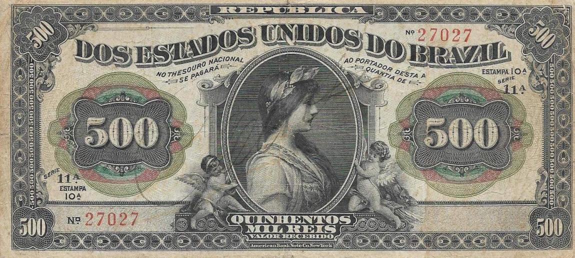 Front of Brazil p87a: 500 Mil Reis from 1911