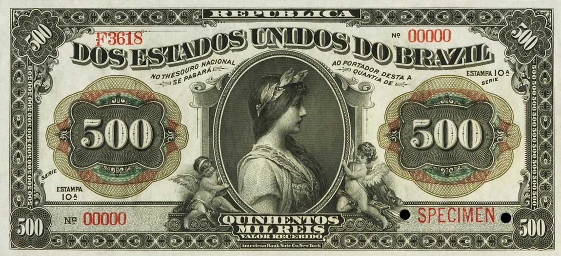 Front of Brazil p87s: 500 Mil Reis from 1911