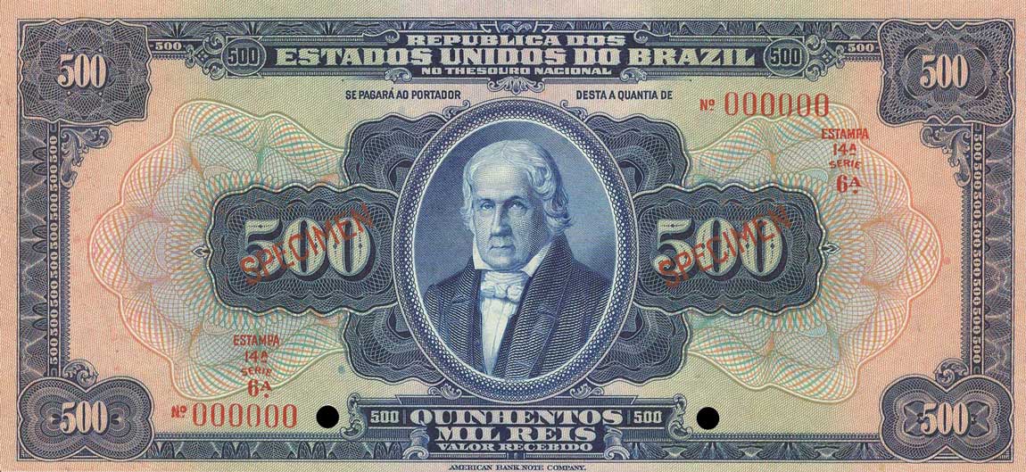 Front of Brazil p91s2: 500 Mil Reis from 1925