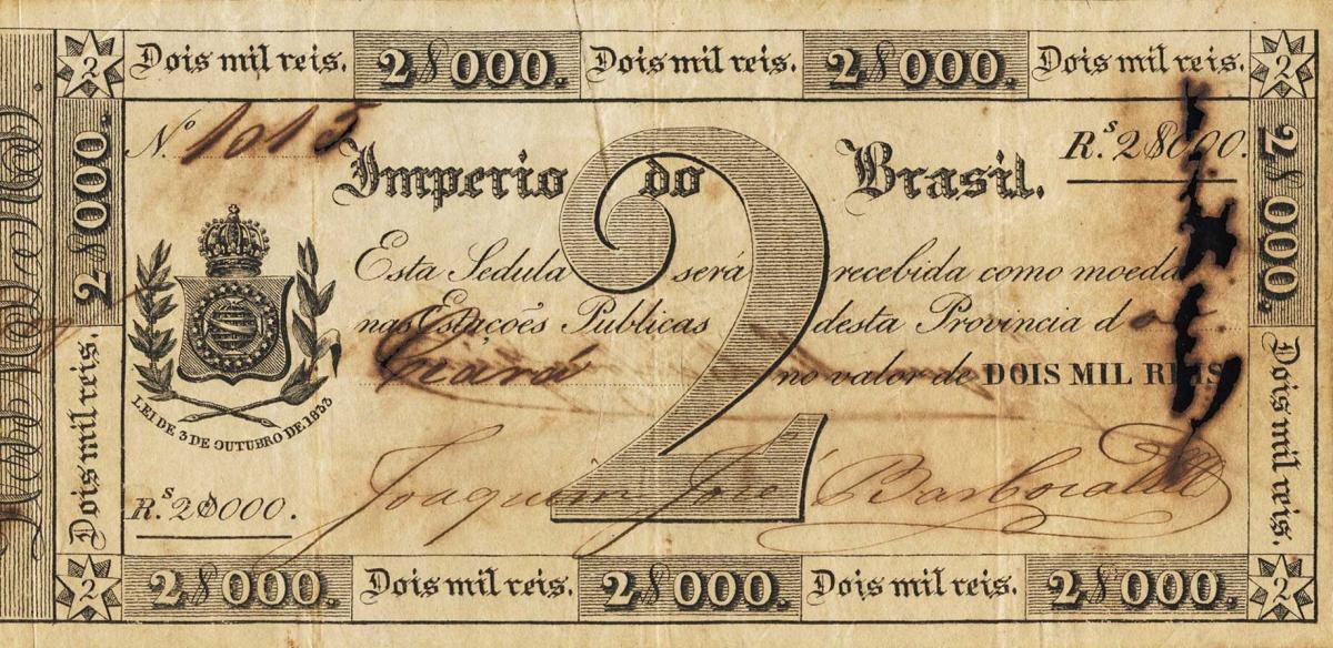Front of Brazil pA152a: 2 Mil Reis from 1889