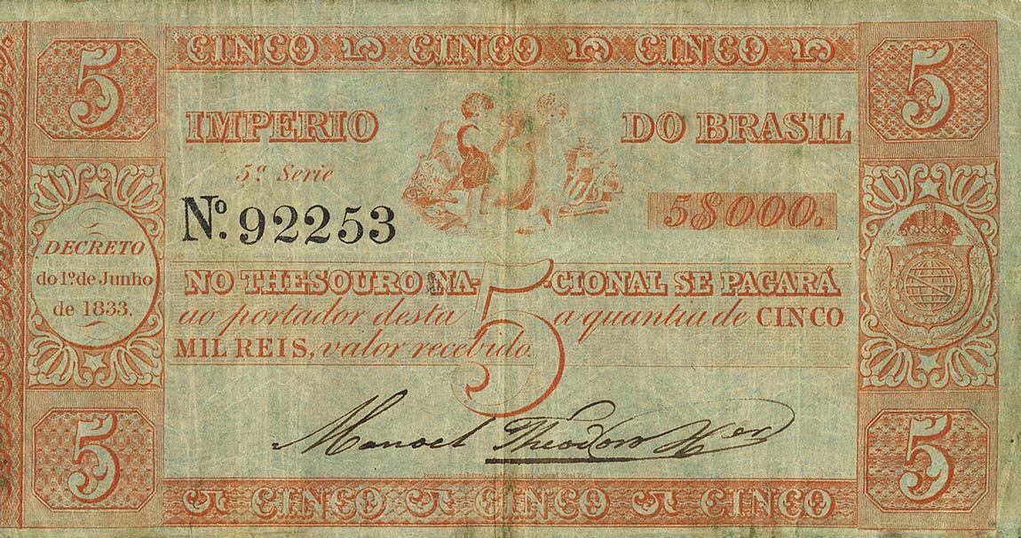 Front of Brazil pA212: 5 Mil Reis from 1833