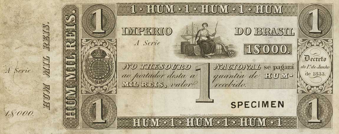 Front of Brazil pA219s: 1 Mil Reis from 1833