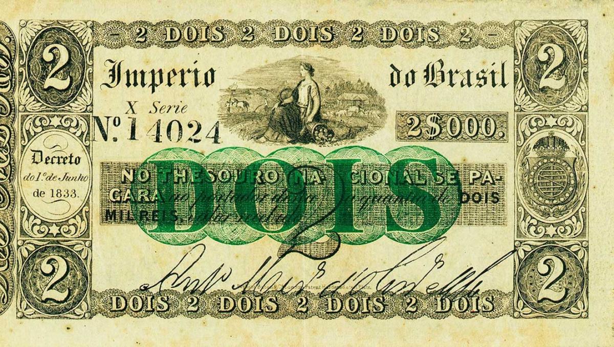 Front of Brazil pA220x: 2 Mil Reis from 1833