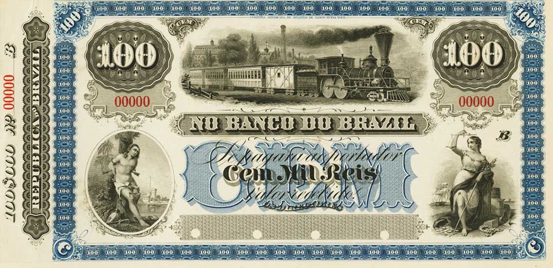 Front of Brazil pS526p: 100 Mil Reis from 1890