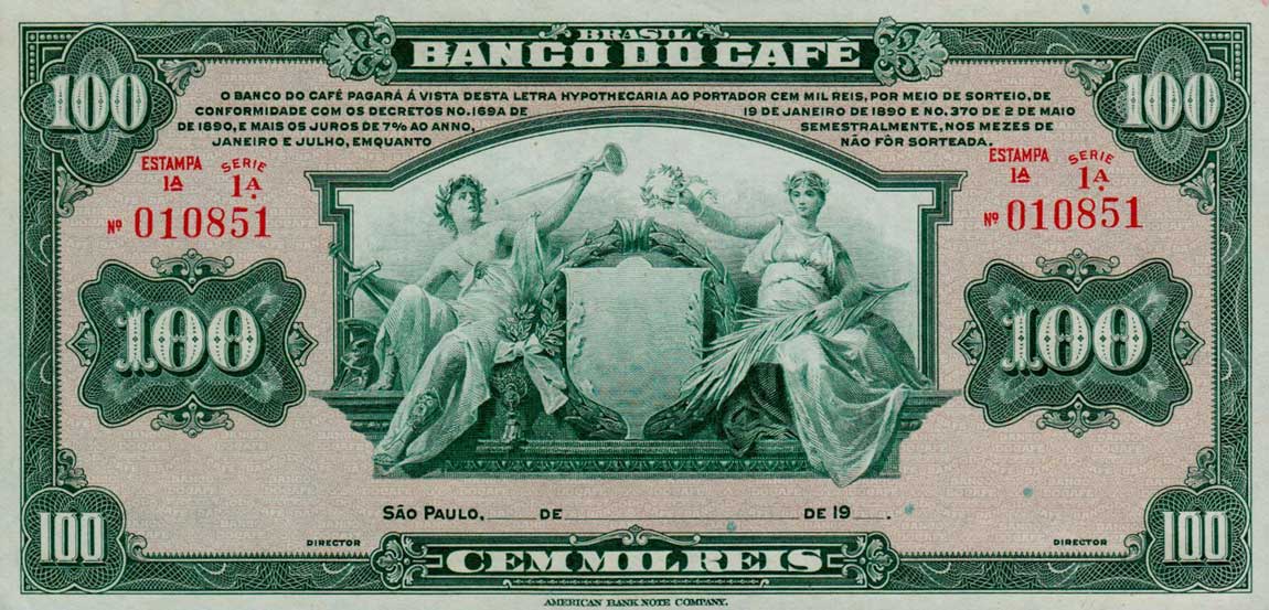 Front of Brazil pS541r: 100 Mil Reis from 1890