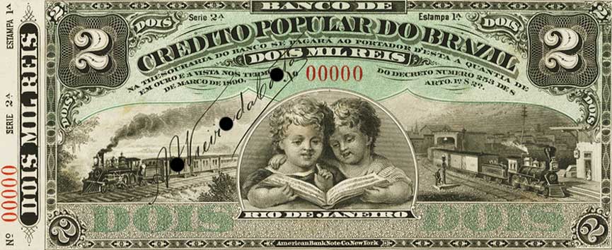 Front of Brazil pS550B: 2 Mil Reis from 1891