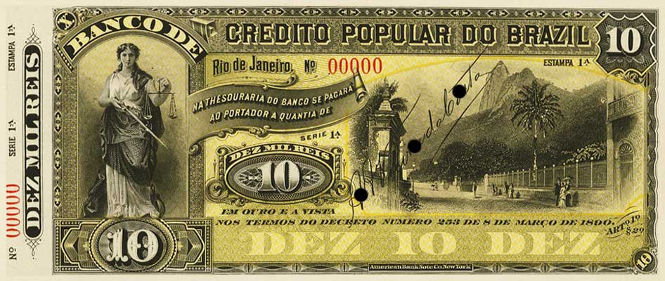 Front of Brazil pS551A: 10 Mil Reis from 1891