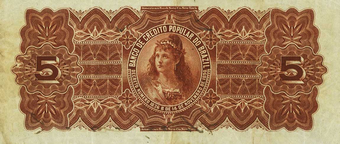 Back of Brazil pS551a: 5 Mil Reis from 1892
