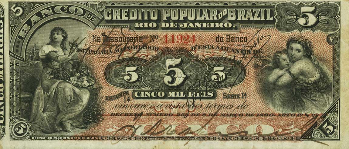 Front of Brazil pS551a: 5 Mil Reis from 1892