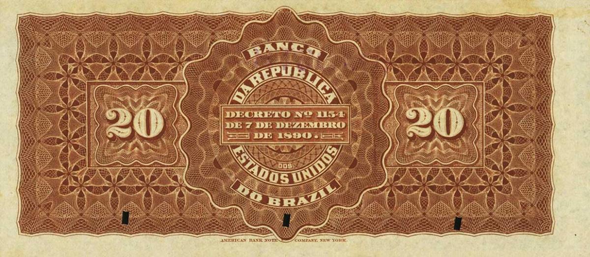 Back of Brazil pS642s: 20 Mil Reis from 1891