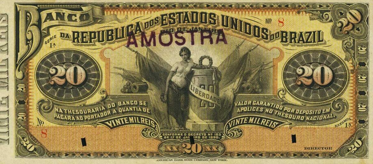 Front of Brazil pS642s: 20 Mil Reis from 1891