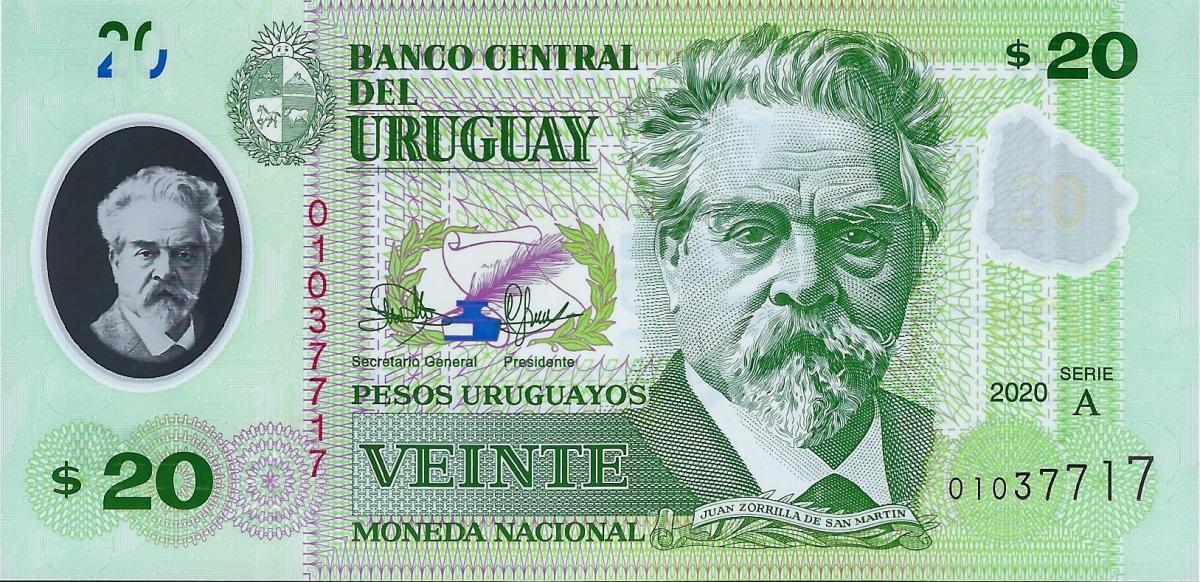 Front of Uruguay p101a: 20 Pesos Uruguayos from 2020