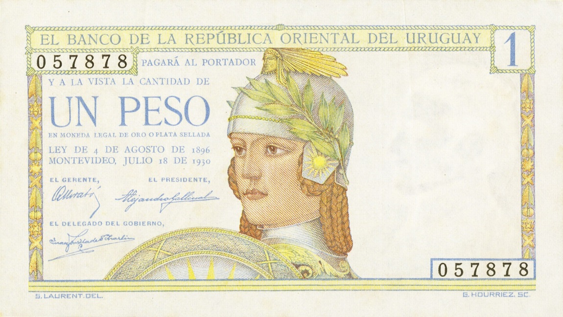 Front of Uruguay p17a: 1 Peso from 1930