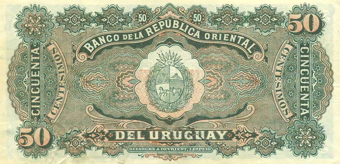 Back of Uruguay p20b: 50 Centesimos from 1934