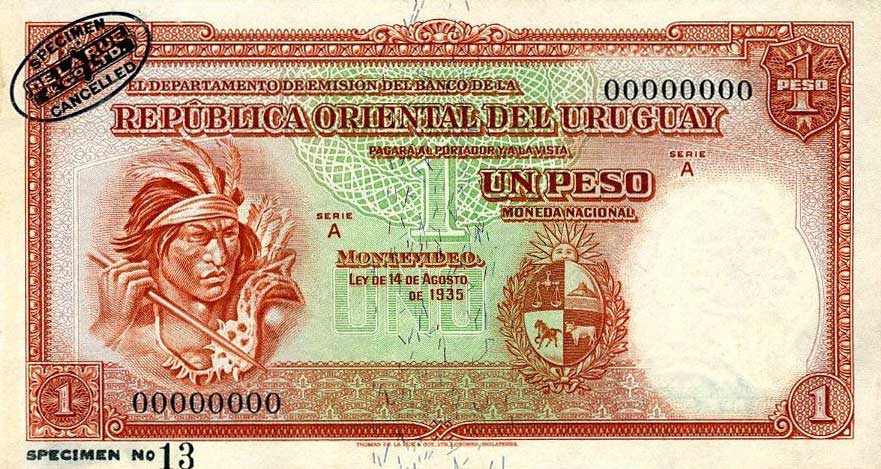 Front of Uruguay p28s: 1 Peso from 1935