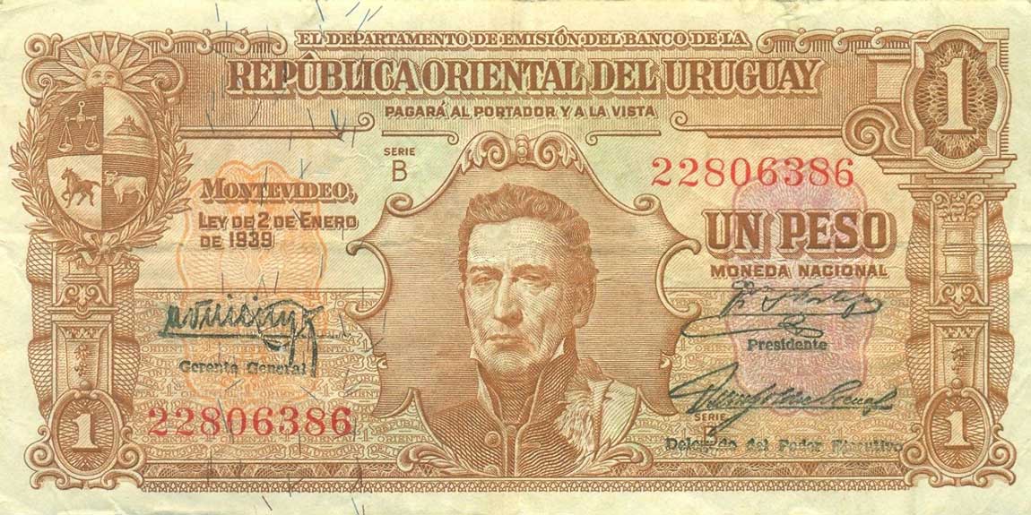 Front of Uruguay p35a: 1 Peso from 1939