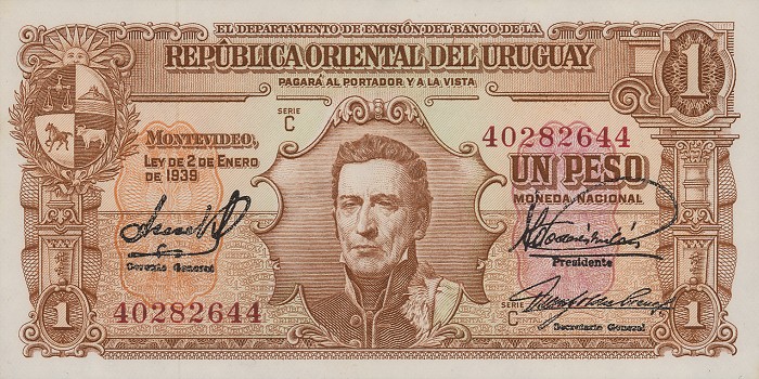 Front of Uruguay p35b: 1 Peso from 1939