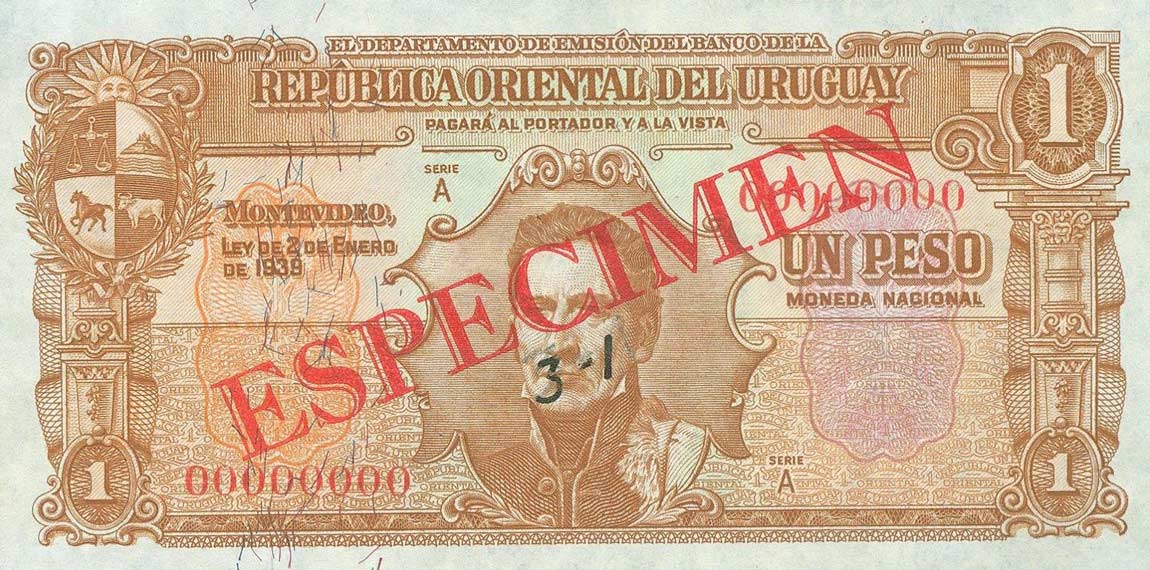 Front of Uruguay p35s: 1 Peso from 1939
