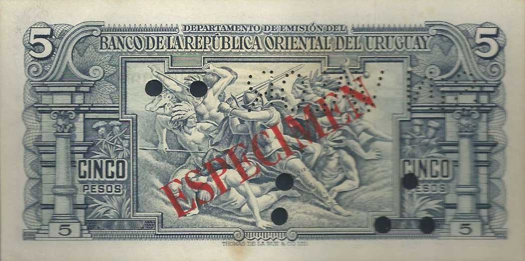 Back of Uruguay p36s: 5 Pesos from 1939