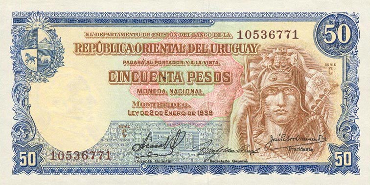 Front of Uruguay p38b: 50 Pesos from 1939