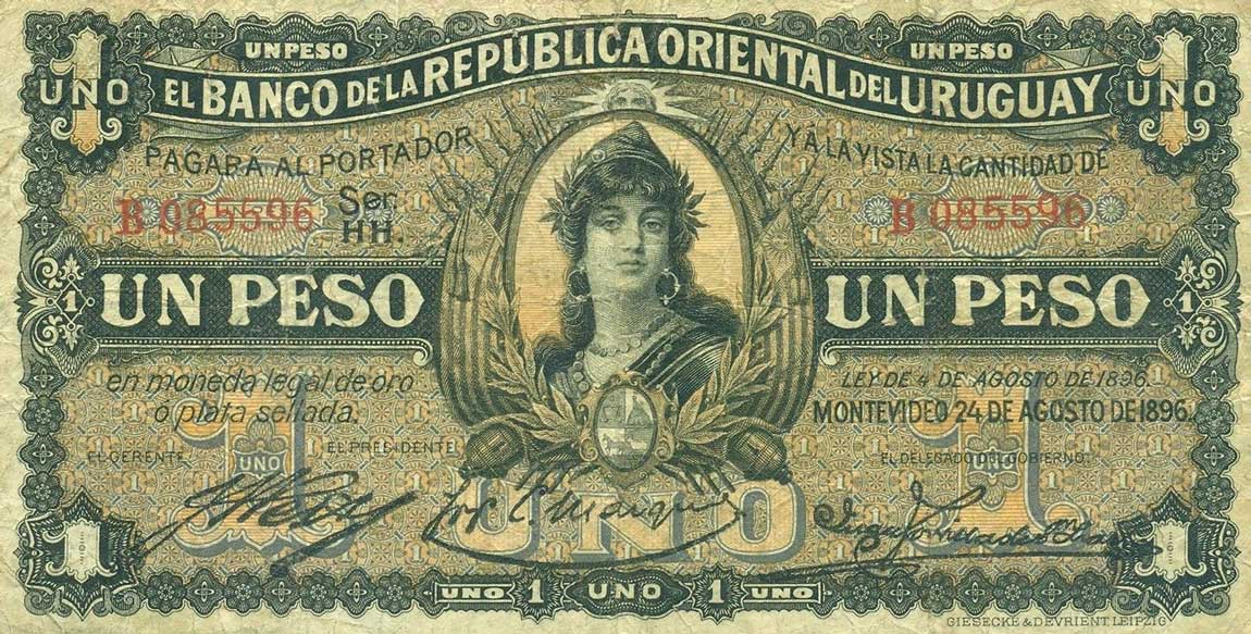 Front of Uruguay p3a: 1 Peso from 1896