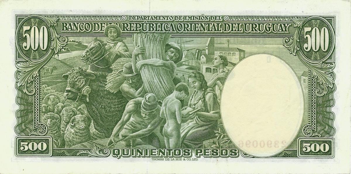 Back of Uruguay p44b: 500 Pesos from 1939