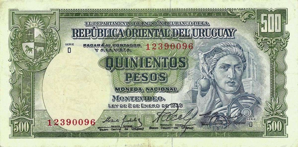 Front of Uruguay p44b: 500 Pesos from 1939