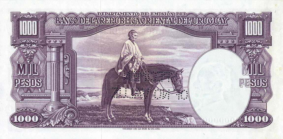 Back of Uruguay p45s: 1000 Pesos from 1939