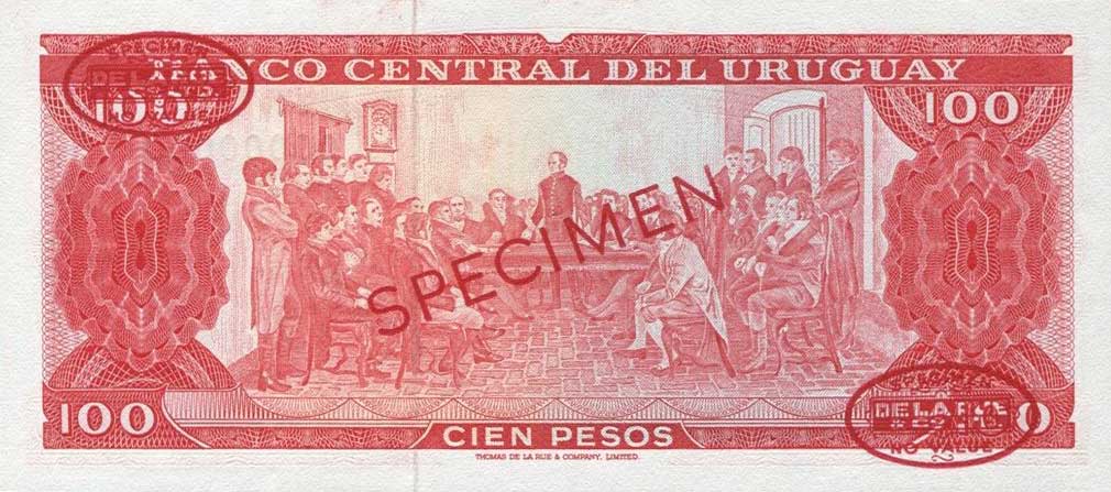 Back of Uruguay p47s: 100 Pesos from 1967