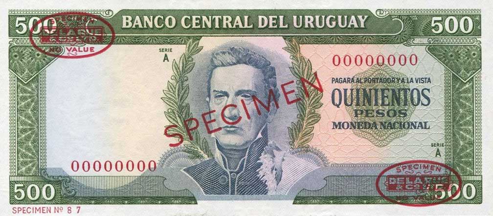 Front of Uruguay p48s: 500 Pesos from 1967