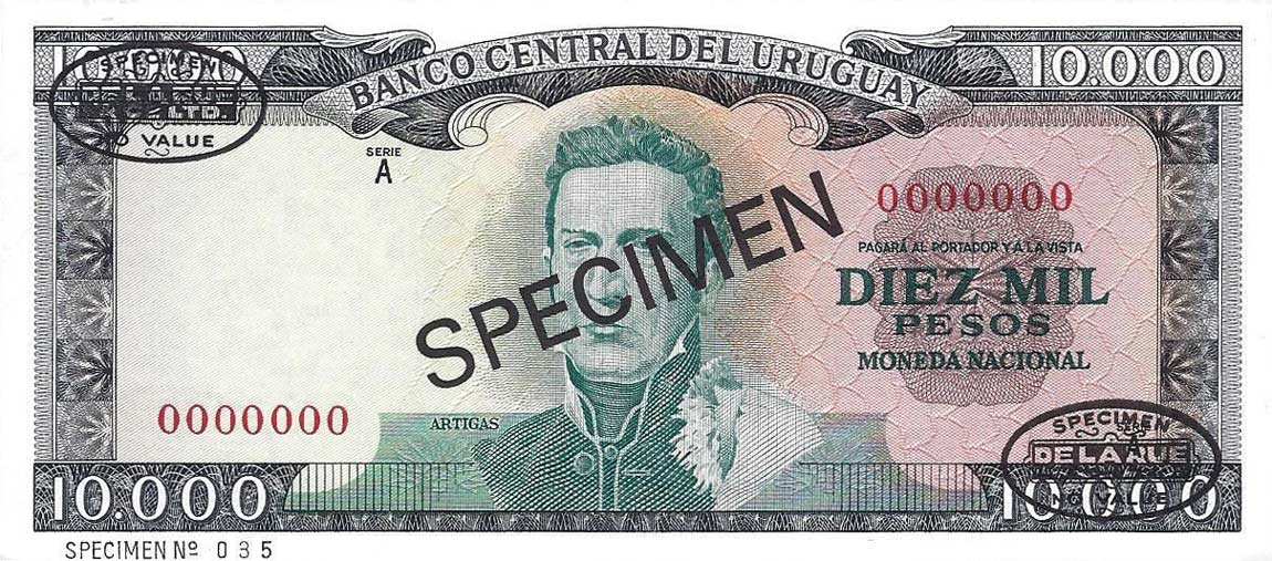 Front of Uruguay p51s: 10000 Pesos from 1967