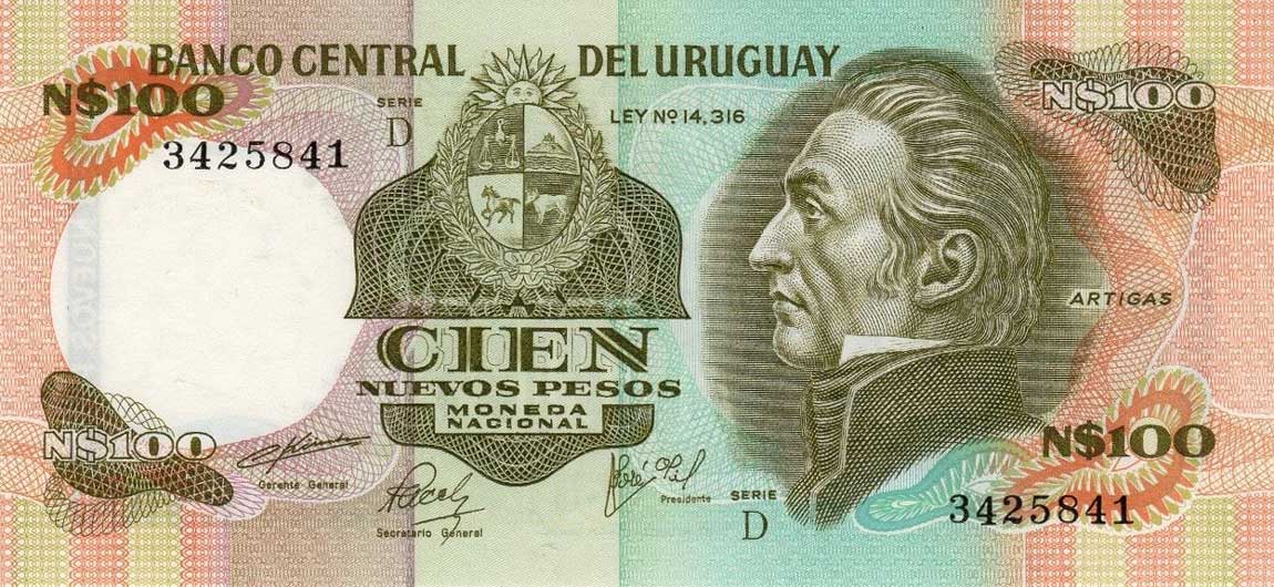 Front of Uruguay p62b: 100 Nuevos Pesos from 1980