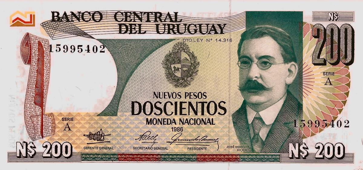 Front of Uruguay p66a: 200 Nuevos Pesos from 1986