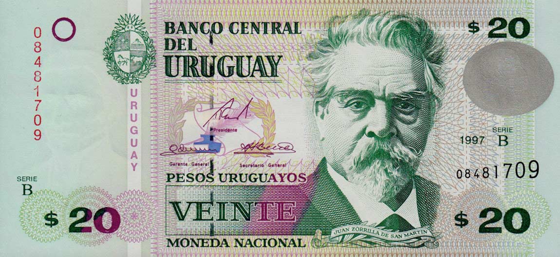 Front of Uruguay p74b: 20 Pesos Uruguayos from 1997
