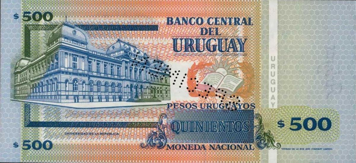 Back of Uruguay p78s: 500 Pesos Uruguayos from 1994
