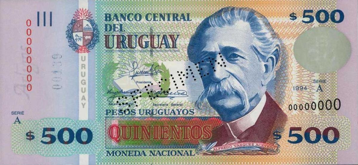 Front of Uruguay p78s: 500 Pesos Uruguayos from 1994
