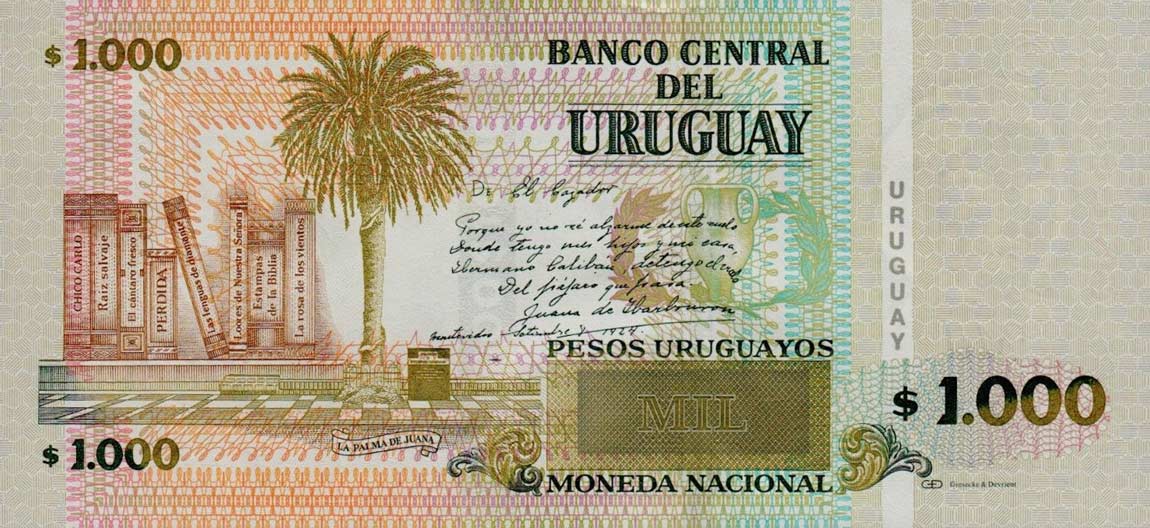 Back of Uruguay p91b: 1000 Pesos Uruguayos from 2008