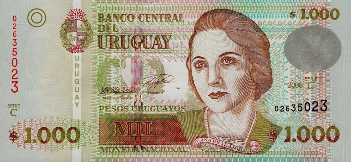 Front of Uruguay p91b: 1000 Pesos Uruguayos from 2008