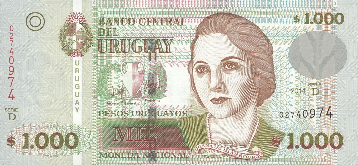 Front of Uruguay p91c: 1000 Pesos Uruguayos from 2011