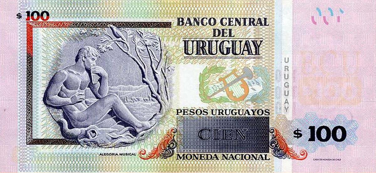 Back of Uruguay p95b: 100 Pesos Uruguayos from 2019