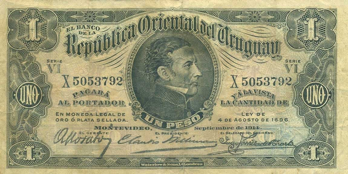 Front of Uruguay p9a: 1 Peso from 1914