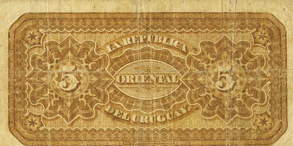 Back of Uruguay pA103: 5 Pesos from 1875