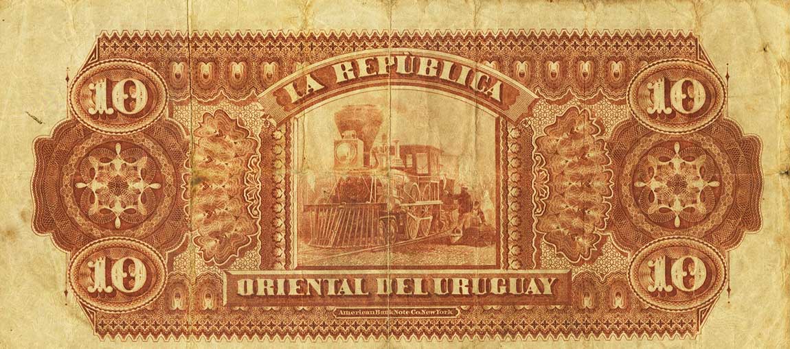 Back of Uruguay pA104: 10 Pesos from 1875
