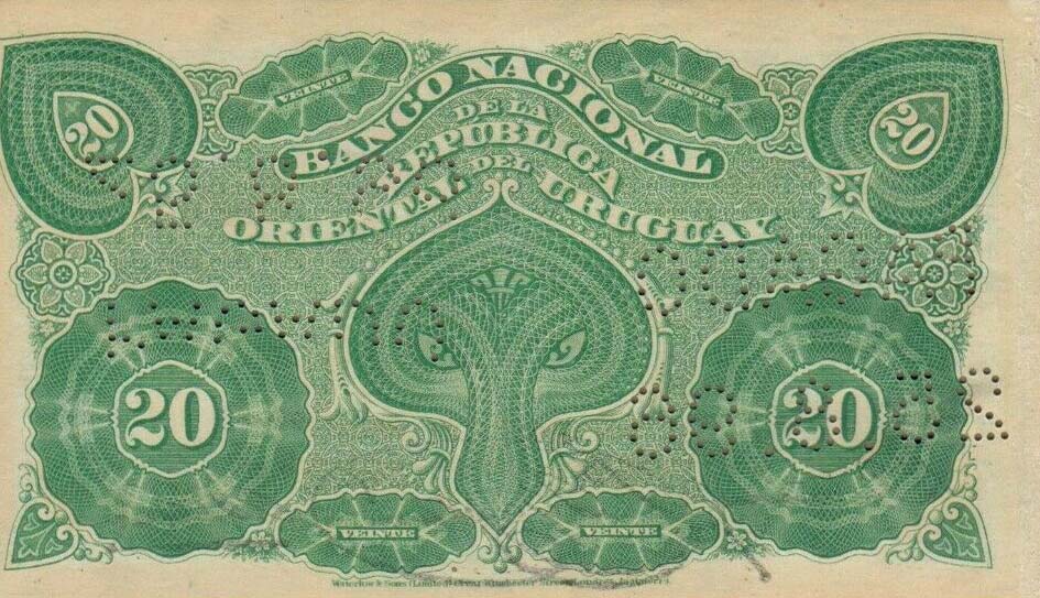 Back of Uruguay pA88b: 20 Centesimos from 1896